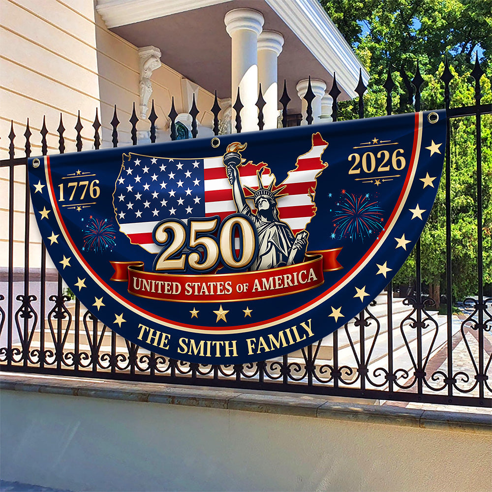 Personalized Family Name Flag Custom 4th of July Gift HN590 - Non-Pleated Fan Flag GradoCreations