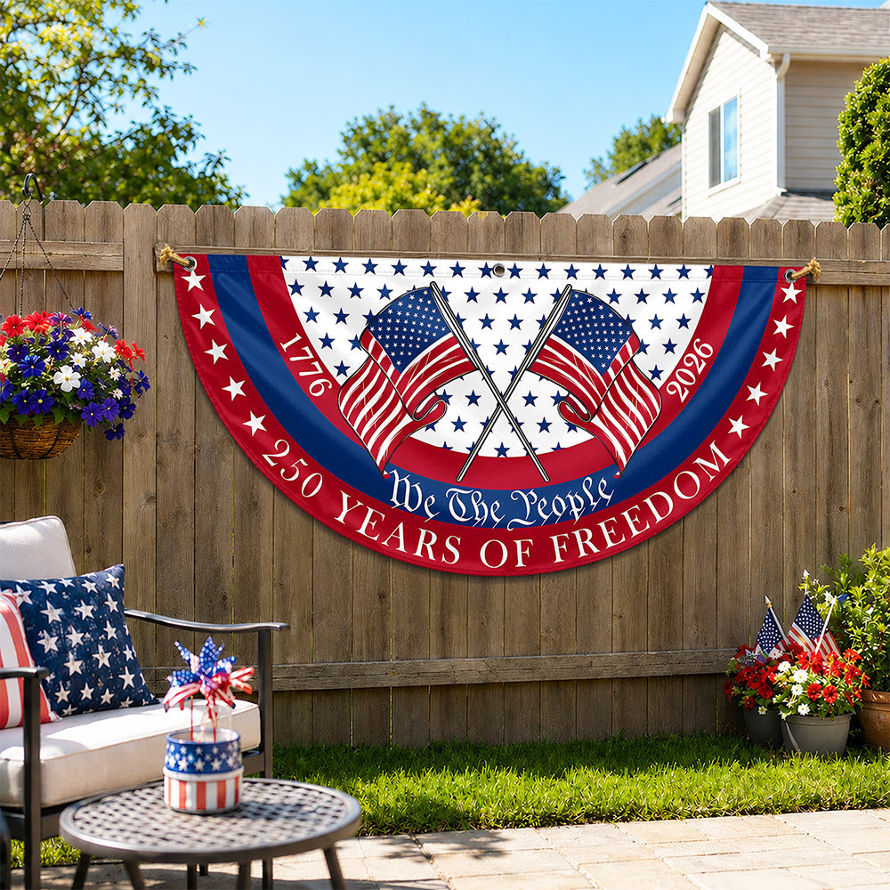 Personalized 250 Years of Freedom America Flag Family Gift for 4th of July HN590 - Non-Pleated Fan Flag GradoCreations