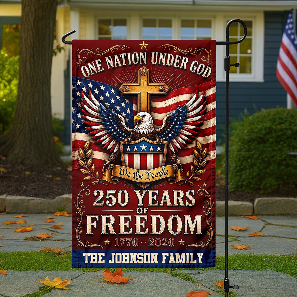 Personalized Garden Flag One Nation Under God Custom Family Name HN590 - Garden Flag GradoCreations