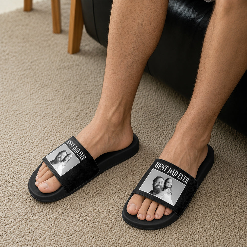 Personalized Photo Slide Sandals Custom Gift for Dad Mom HN590 - Slide Sandals GradoCreations
