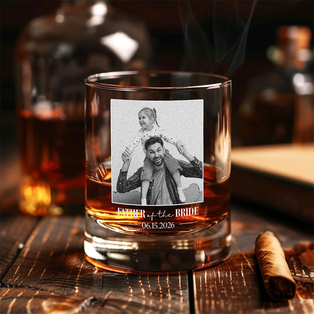 Personalized Engraved Rock Glass Custom Photo Gift for Dad HN590 - Engraved Rock Glass GradoCreations