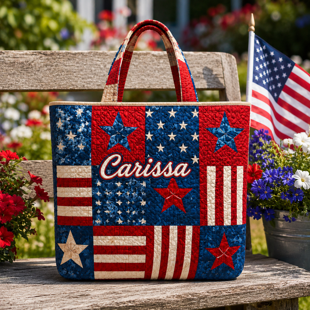 Personalized Red White Blue Quilted Tote Bag Gift for Her - 250th USA Anniversary