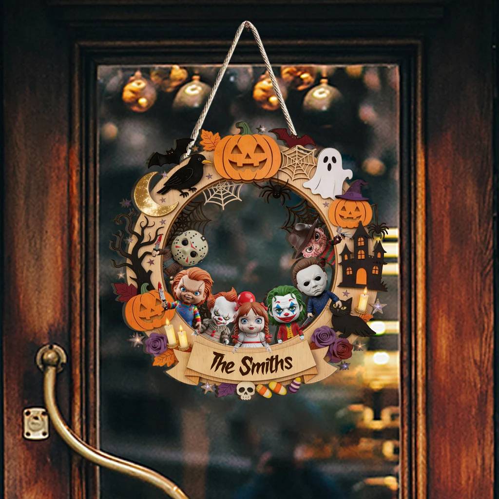 Personalized Halloween Wood Sign with Horror Characters | Family Gift Wood Sign GradoCreations