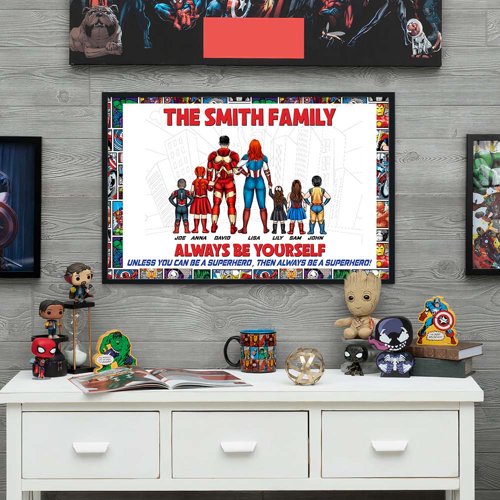 Personalized Superhero Family Canvas Print Gift for Family