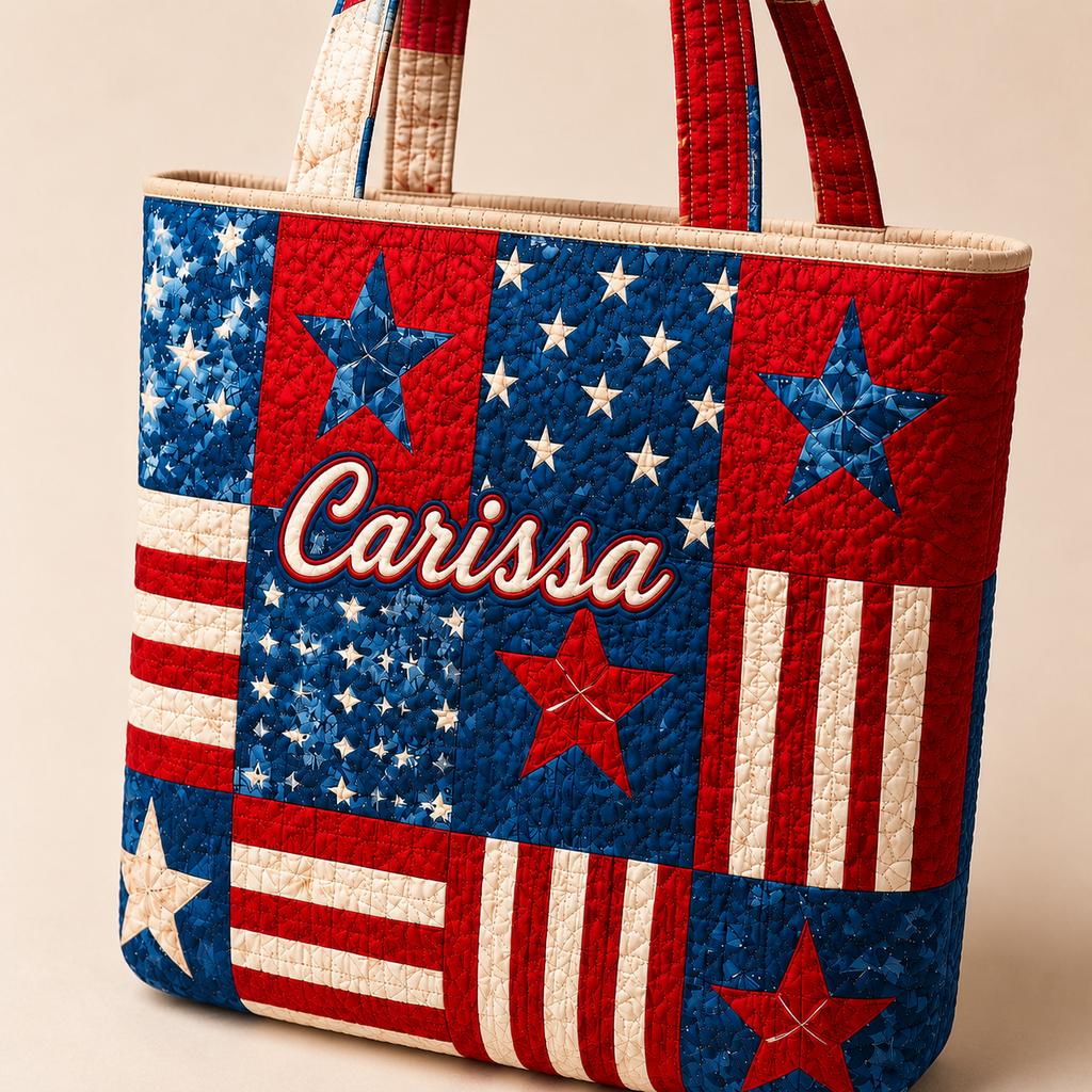Personalized Red White Blue Quilted Tote Bag Gift for Her - 250th USA Anniversary