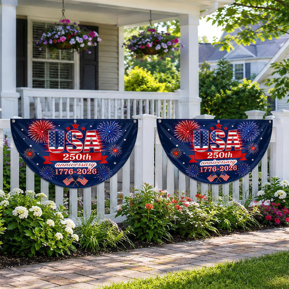 Personalized USA 250th Anniversary Fan Flag Custom Gift HN590 - Non-Pleated Fan Flag GradoCreations