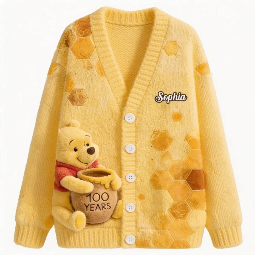 Personalized Winnie the Pooh Cardigan Custom Name Gift for Her Cardigan GradoCreations