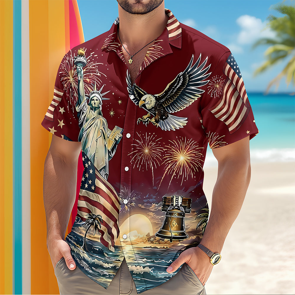 Personalized 4th of July Hawaiian Shirt Custom Text Eagle Gift HN590 - AOP Hawai Shirt GradoCreations