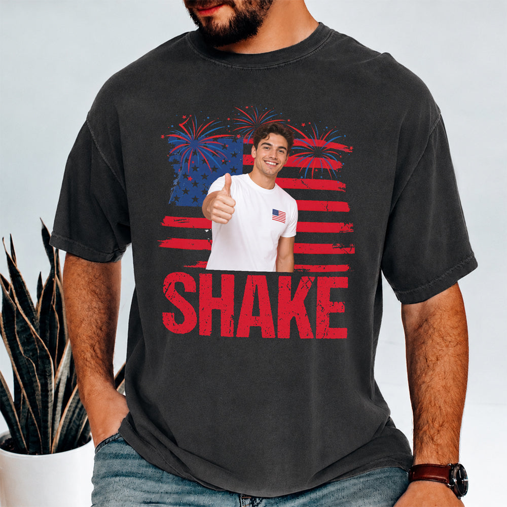 Personalized Photo Comfort Shirt American Flag Gift for Dad Comfort Shirt GradoCreations