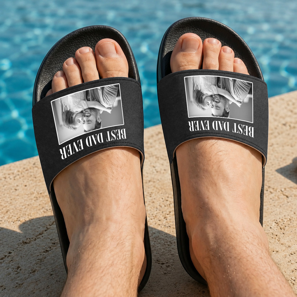 Personalized Photo Slide Sandals Custom Gift for Dad Mom HN590 - Slide Sandals GradoCreations