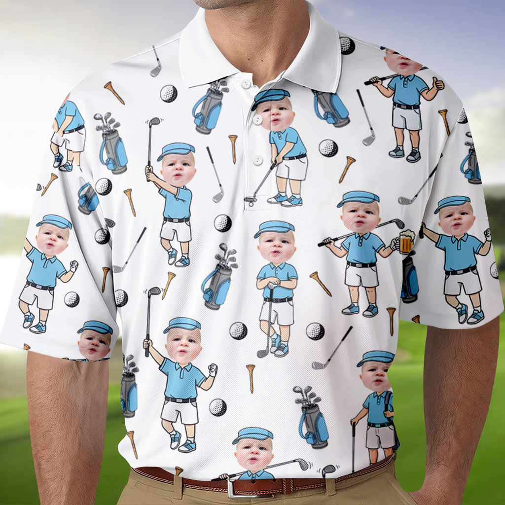 Personalized Photo Golf Polo Shirt Custom Gift for Dad HN590 - Men's Polo Shirt GradoCreations