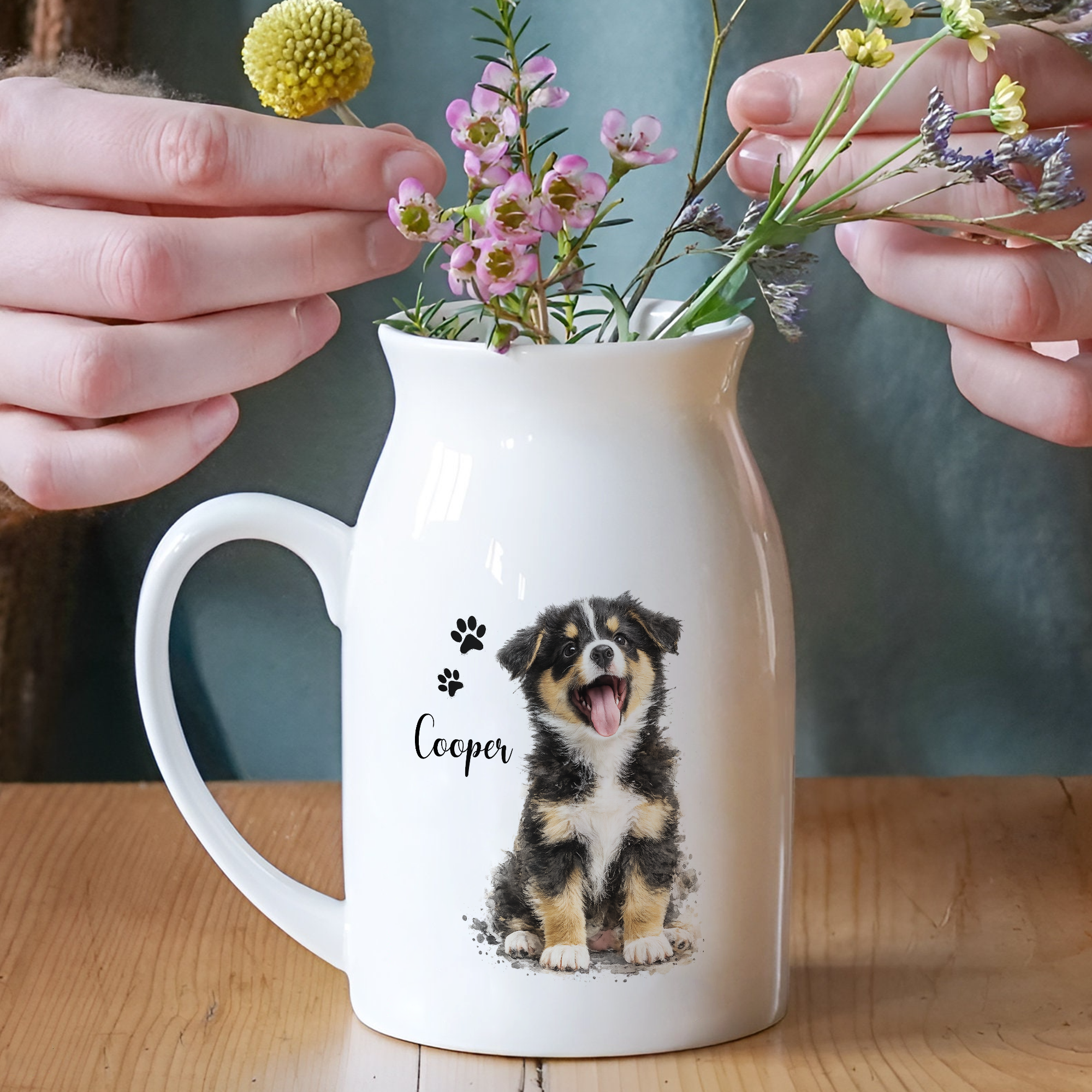 Personalized Pet Watercolor Ceramic Flower Vase Gift for Dog/Cat Lovers HN590 - Bloom Vase fix GradoCreations