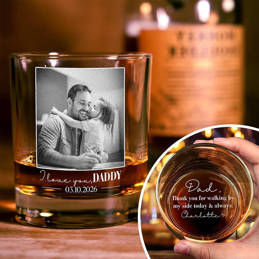 Personalized Engraved Rock Glass Custom Photo Gift for Dad HN590 - Engraved Rock Glass GradoCreations
