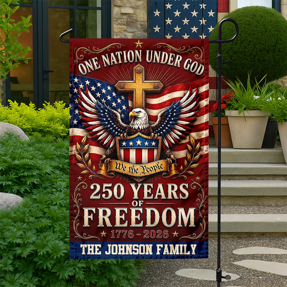 Personalized Garden Flag One Nation Under God Custom Family Name HN590 - Garden Flag GradoCreations