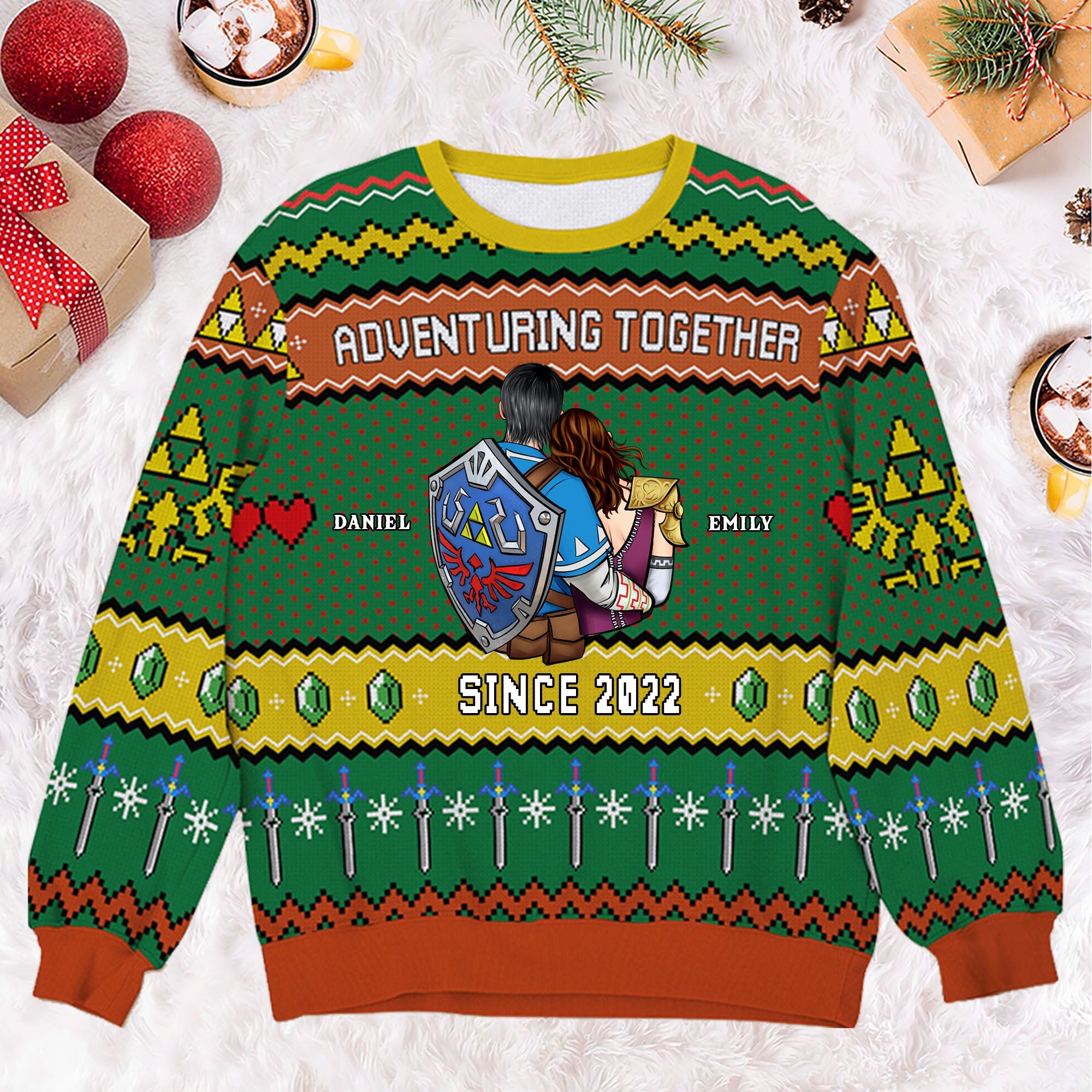 Personalized Ugly Sweater for Couple Custom Names Holiday Gift