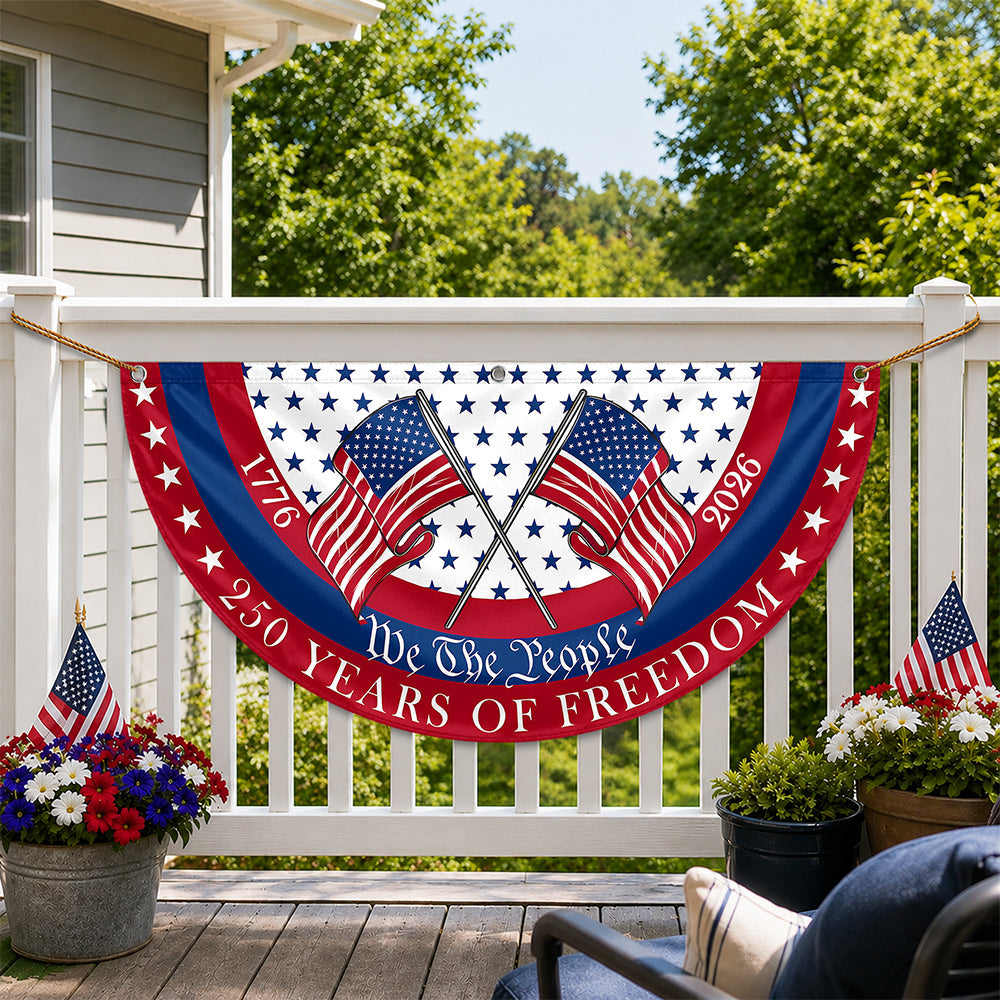 Personalized 250 Years of Freedom America Flag Family Gift for 4th of July HN590 - Non-Pleated Fan Flag GradoCreations