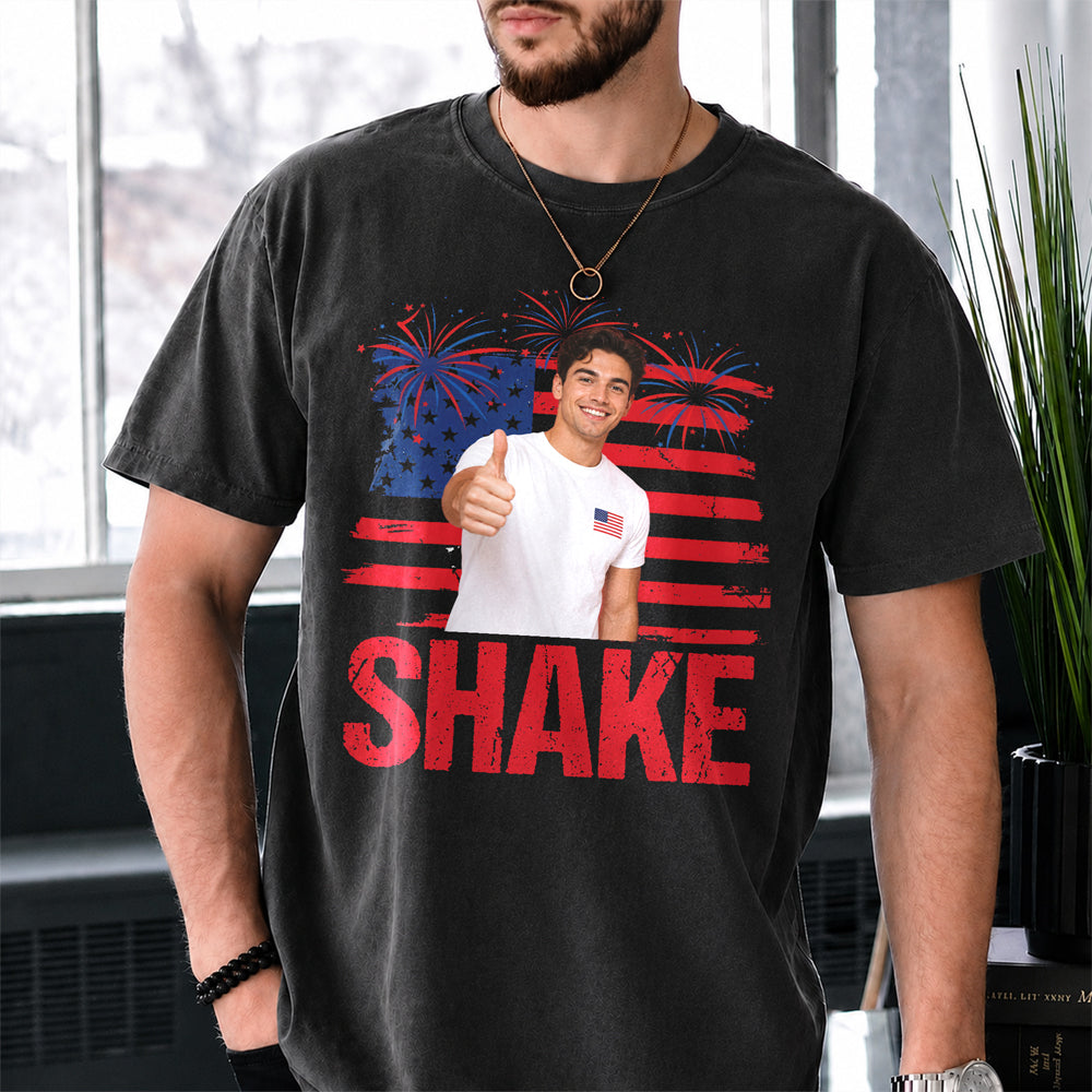 Personalized Photo Comfort Shirt American Flag Gift for Dad Comfort Shirt GradoCreations
