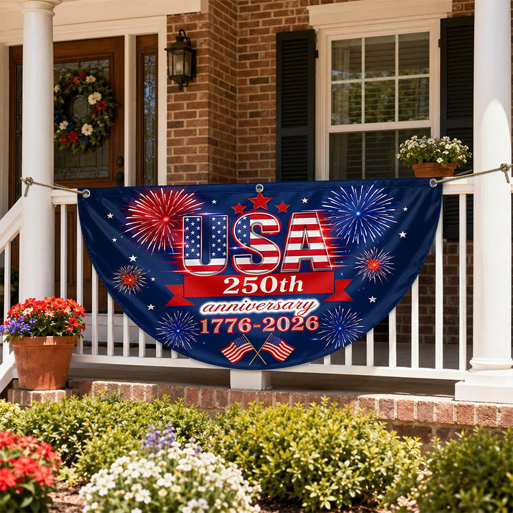 Personalized USA 250th Anniversary Fan Flag Custom Gift HN590 - Non-Pleated Fan Flag GradoCreations