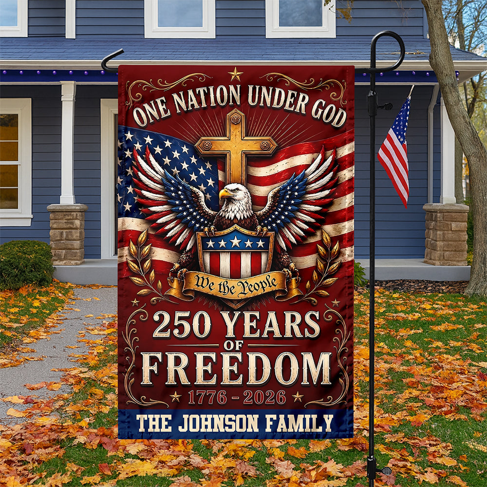 Personalized Garden Flag One Nation Under God Custom Family Name HN590 - Garden Flag GradoCreations
