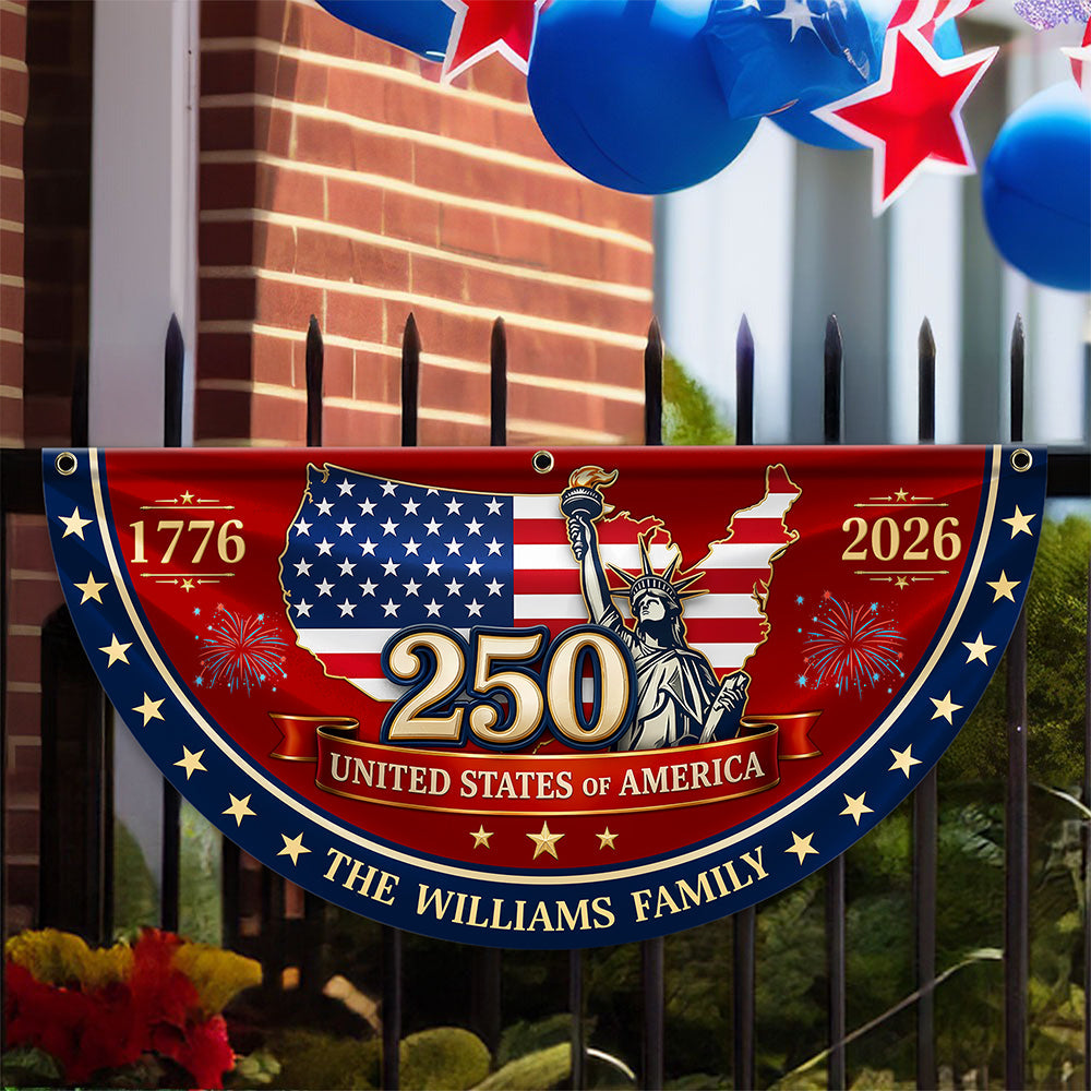 Personalized Family Name Flag Custom 4th of July Gift HN590 - Non-Pleated Fan Flag GradoCreations