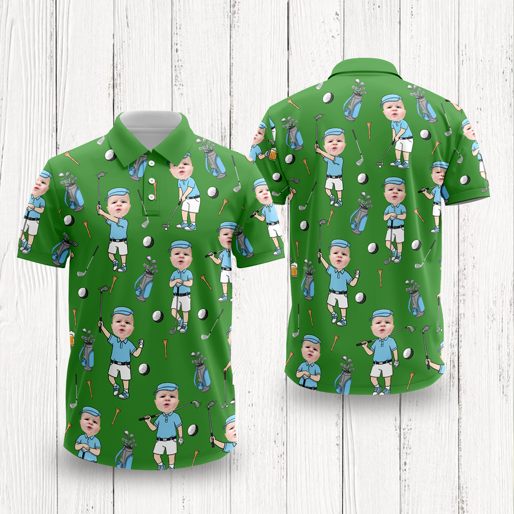 Personalized Photo Golf Polo Shirt Custom Gift for Dad HN590 - Men's Polo Shirt GradoCreations