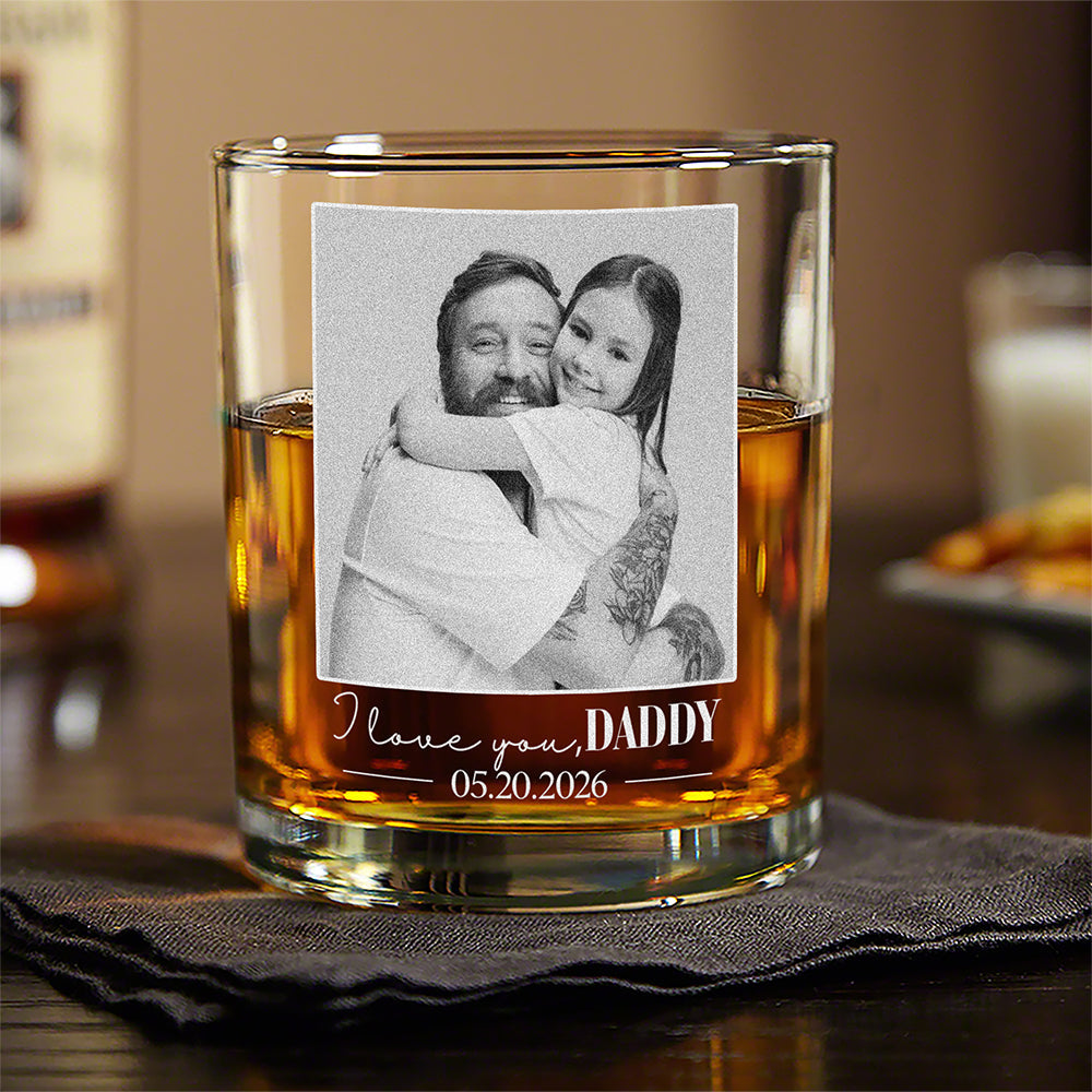Personalized Engraved Rock Glass Custom Photo Gift for Dad HN590 - Engraved Rock Glass GradoCreations