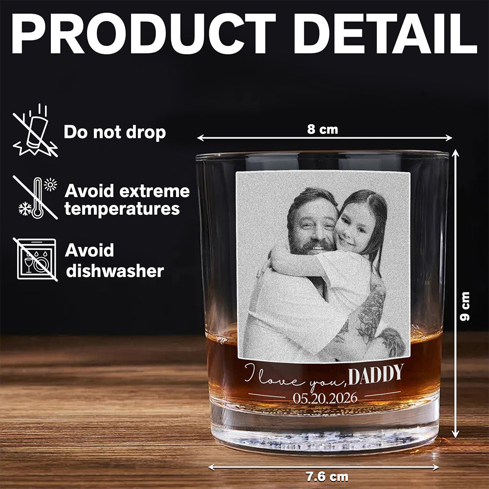 Personalized Engraved Rock Glass Custom Photo Gift for Dad HN590 - Engraved Rock Glass GradoCreations