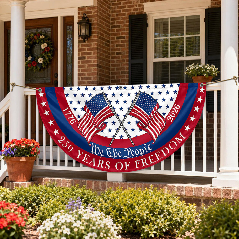 Personalized 250 Years of Freedom America Flag Family Gift for 4th of July HN590 - Non-Pleated Fan Flag GradoCreations