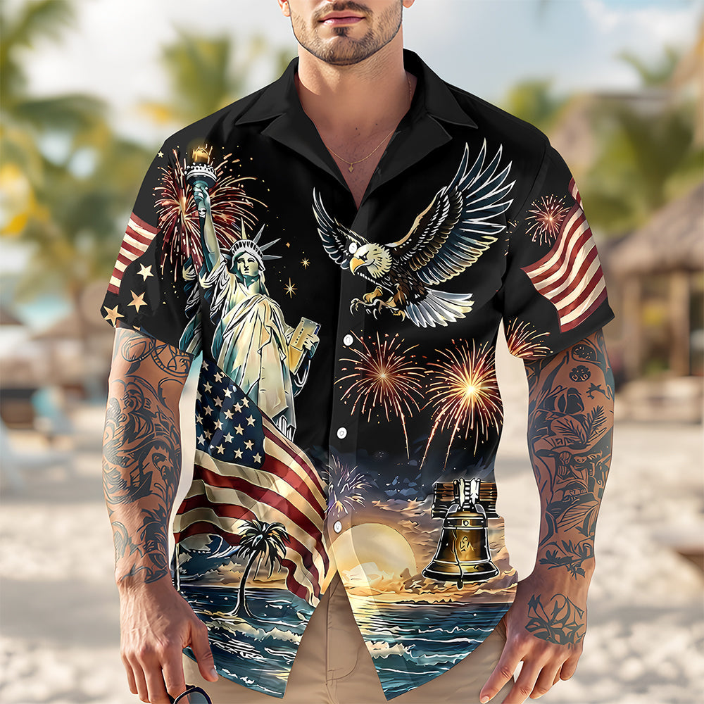 Personalized 4th of July Hawaiian Shirt Custom Text Eagle Gift HN590 - AOP Hawai Shirt GradoCreations