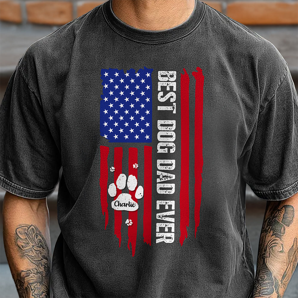 Personalized Dog Dad Comfort Shirt American Flag Gift Idea Comfort Shirt GradoCreations
