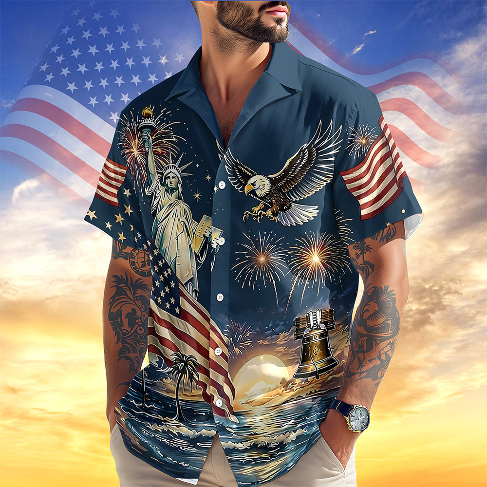 Personalized 4th of July Hawaiian Shirt Custom Text Eagle Gift HN590 - AOP Hawai Shirt GradoCreations
