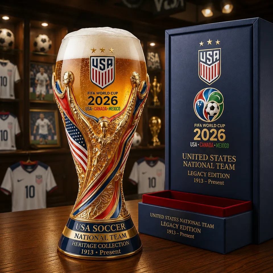 Personalized Trophy Beer Glass Custom Name USA Soccer Gift for Fans