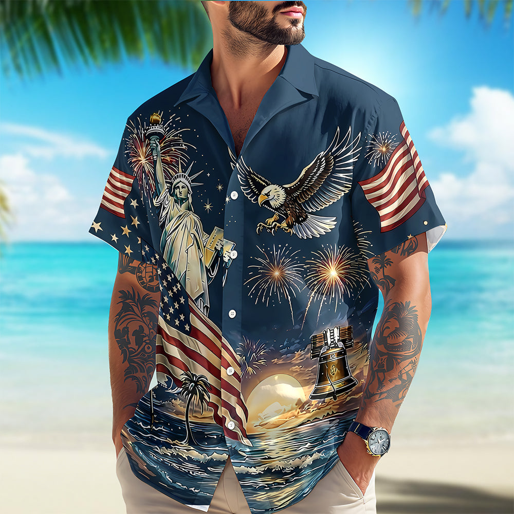 Personalized 4th of July Hawaiian Shirt Custom Text Eagle Gift HN590 - AOP Hawai Shirt GradoCreations