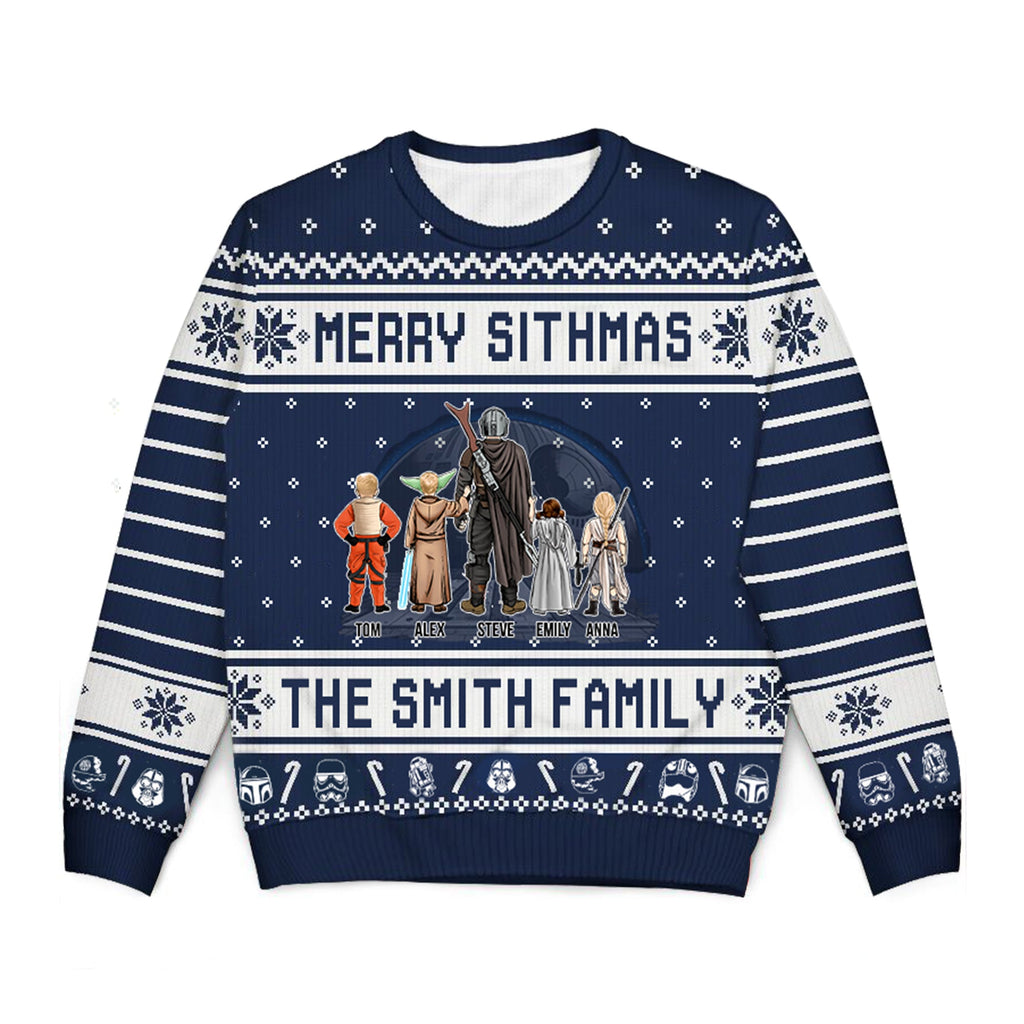 Personalized Merry Sithmas Ugly Sweater for Dad, Grandpa, Husband - Custom Family Gift