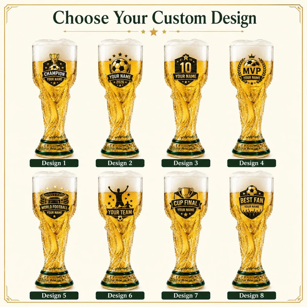 Personalized Trophy Beer Glass Custom Name Gift for Soccer Fans