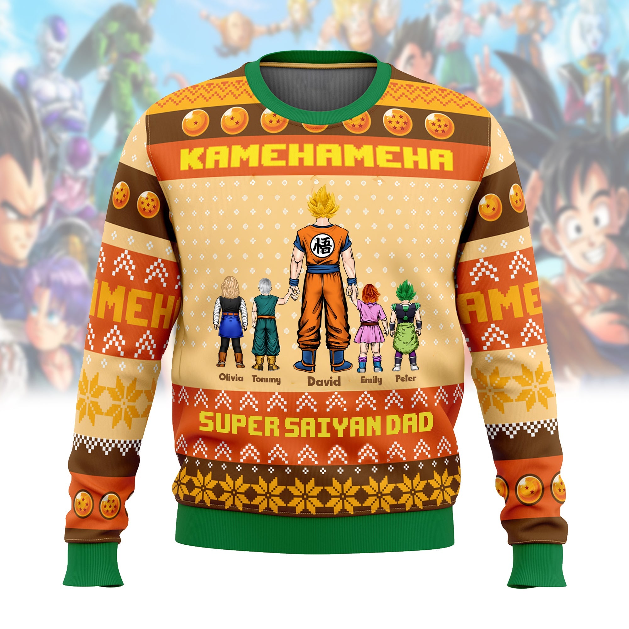 Personalized Kamehameha Ugly Sweater Custom Name Gift for Dad