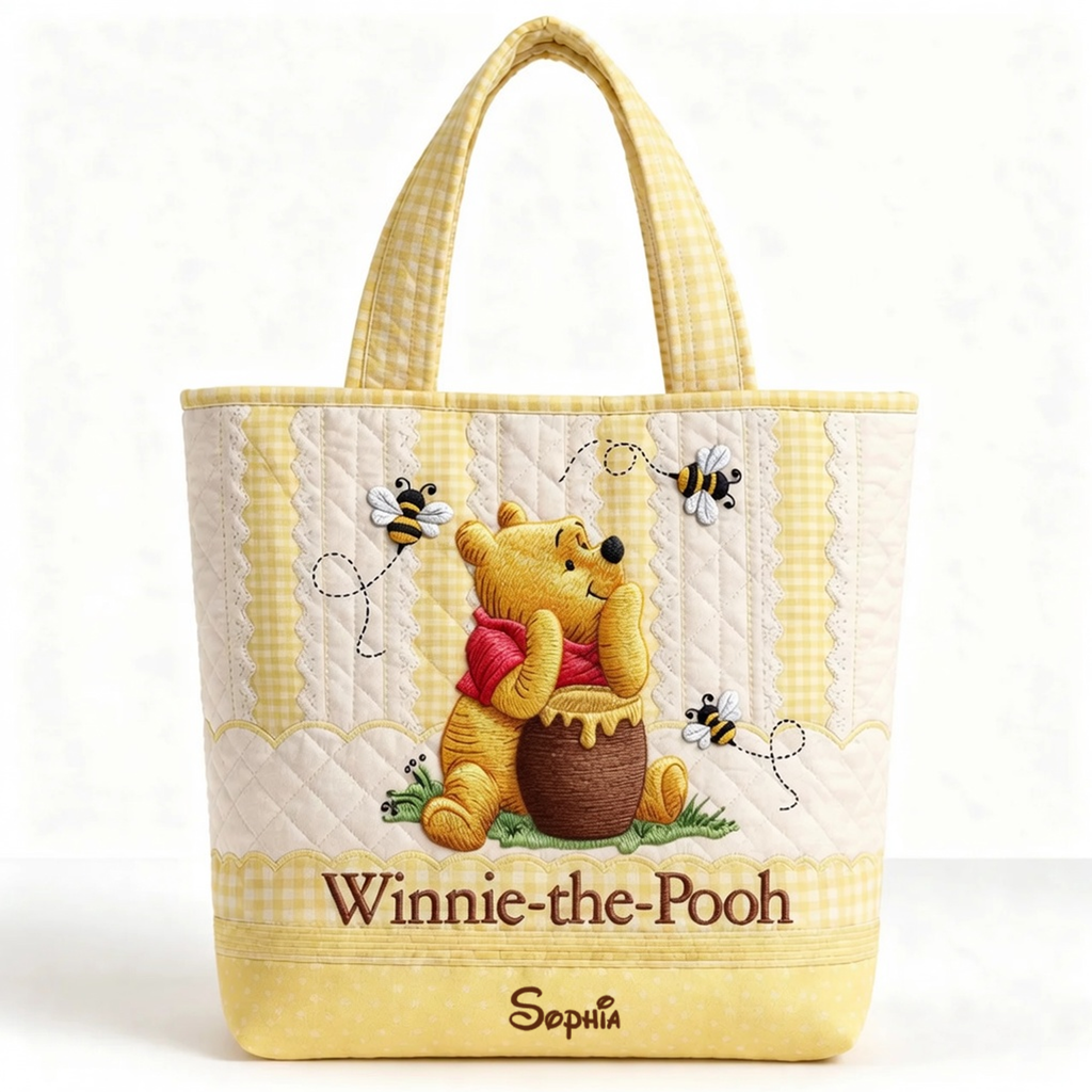 Personalized Quilted Tote Bag with Winnie the Pooh - Gift for Her
