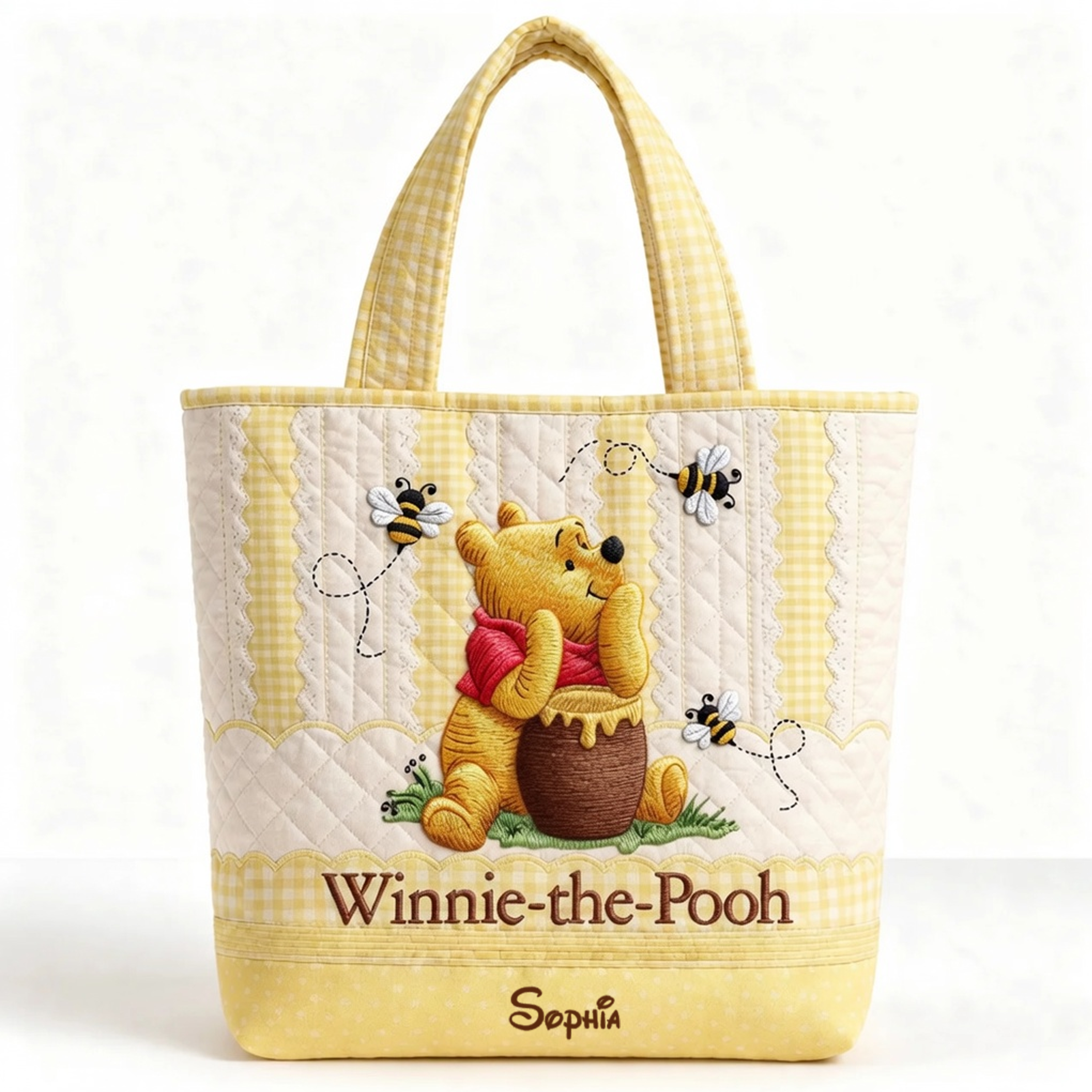 Personalized Quilted Tote Bag with Winnie the Pooh - Gift for Her