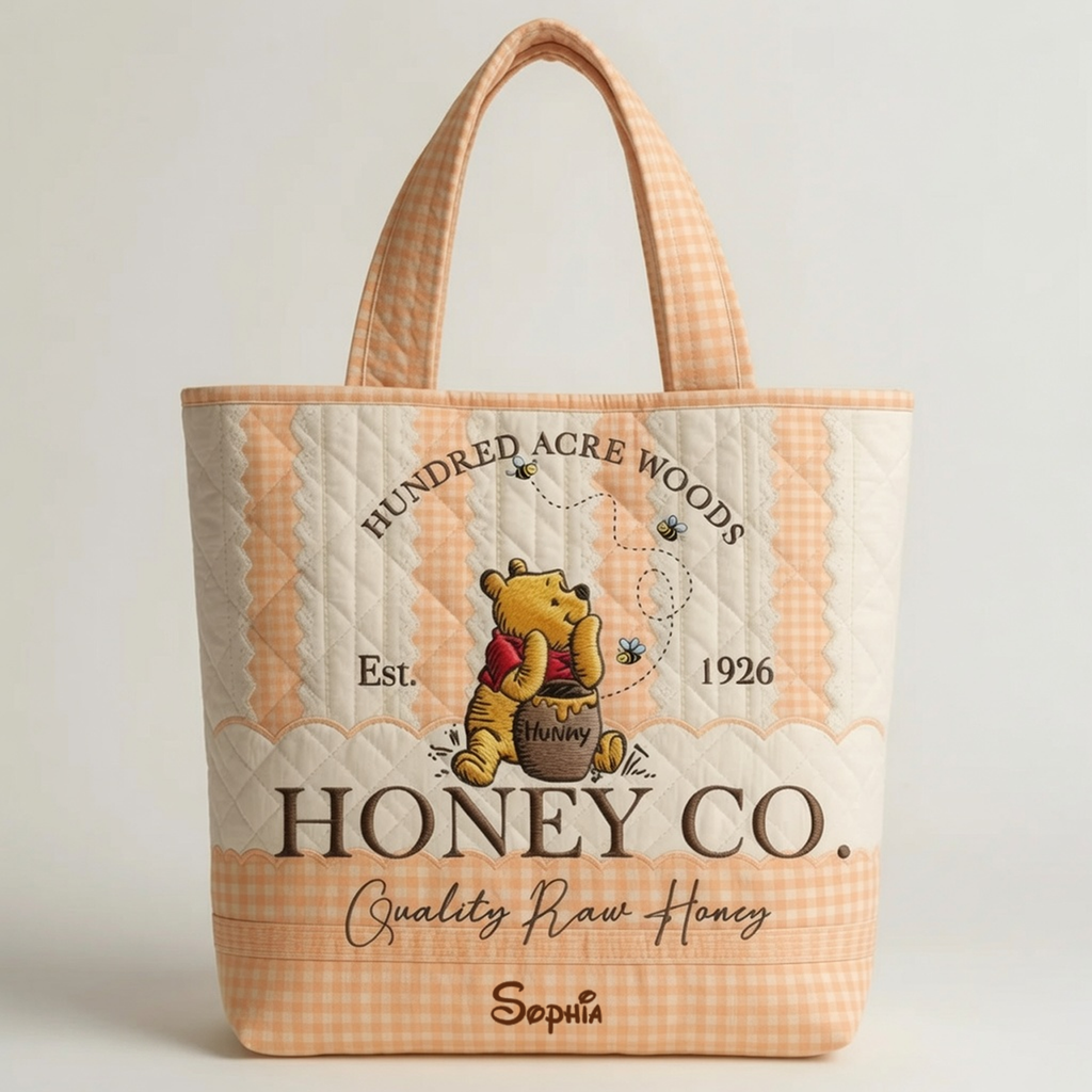 Personalized Quilted Tote Bag Honey Bear Gift for Her