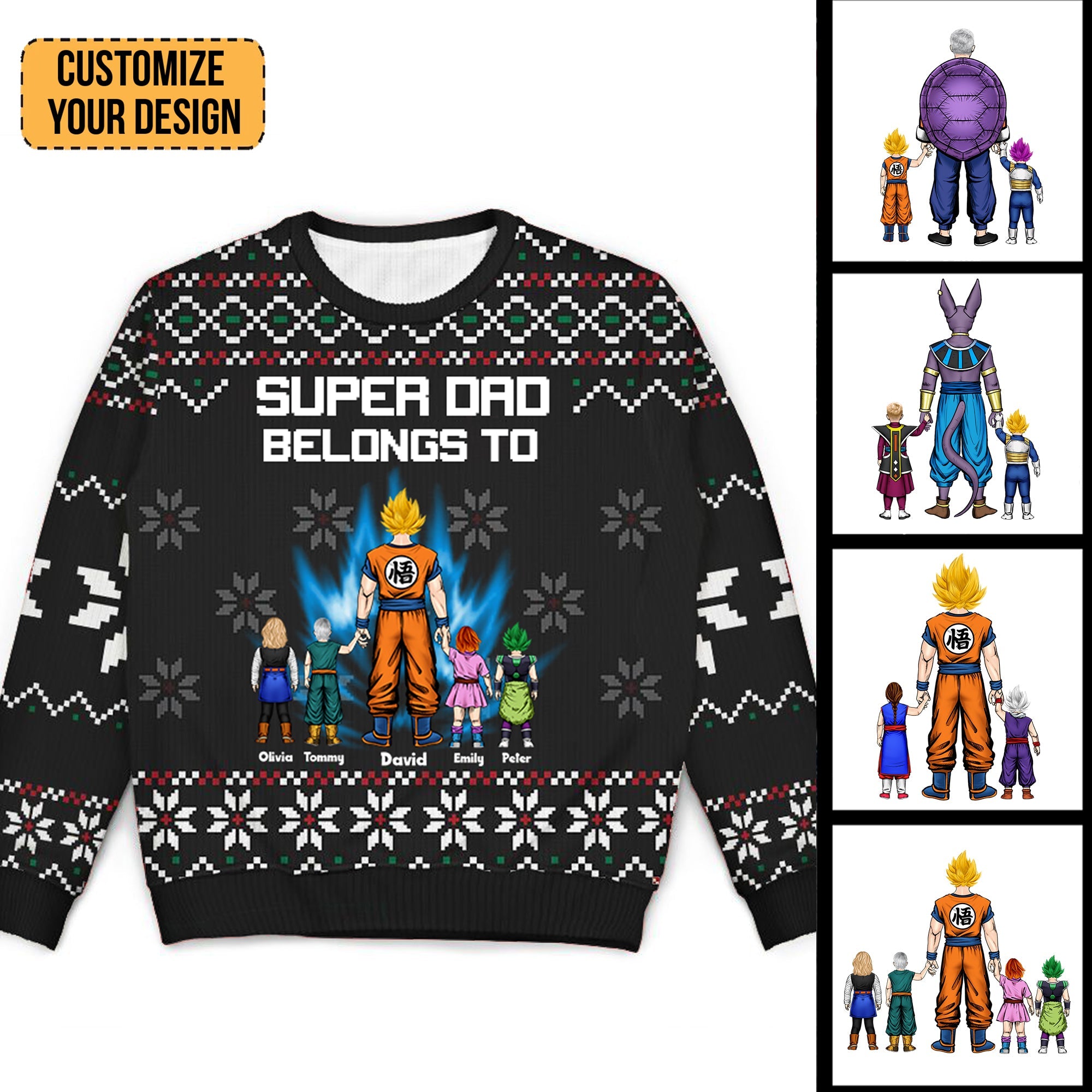 Personalized Family Ugly Sweater Custom Name Gift for Dad