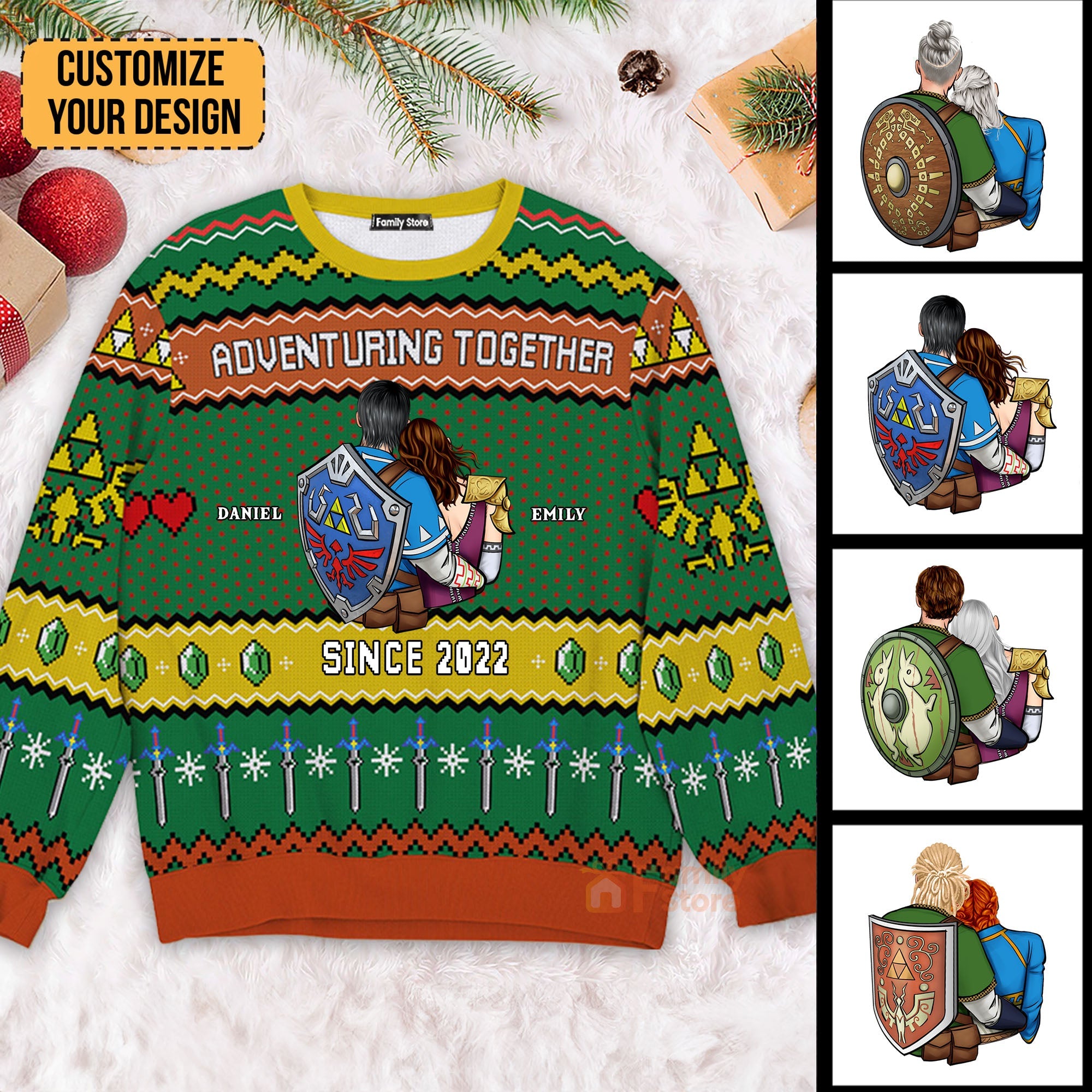 Personalized Ugly Sweater for Couple Custom Names Holiday Gift