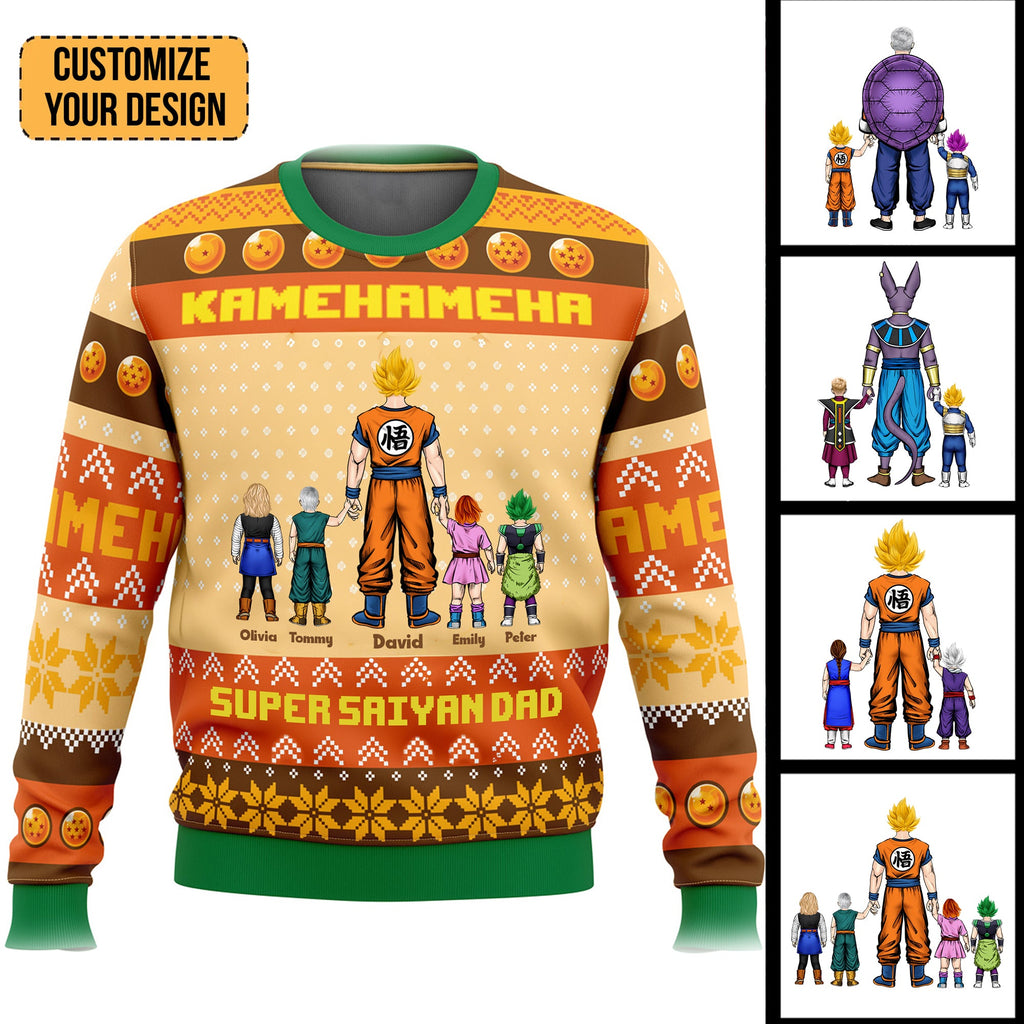 Personalized Kamehameha Ugly Sweater Custom Name Gift for Dad