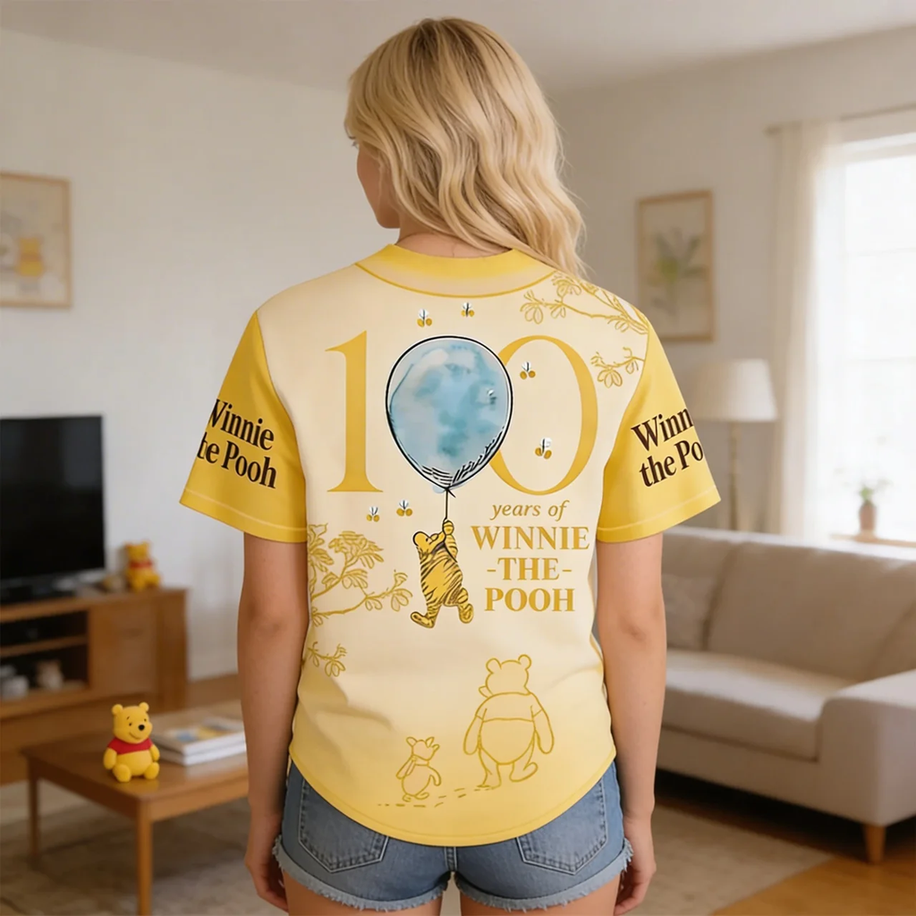 Personalized Winnie the Pooh 100th Anniversary Baseball Jersey Gift for Movie Fans