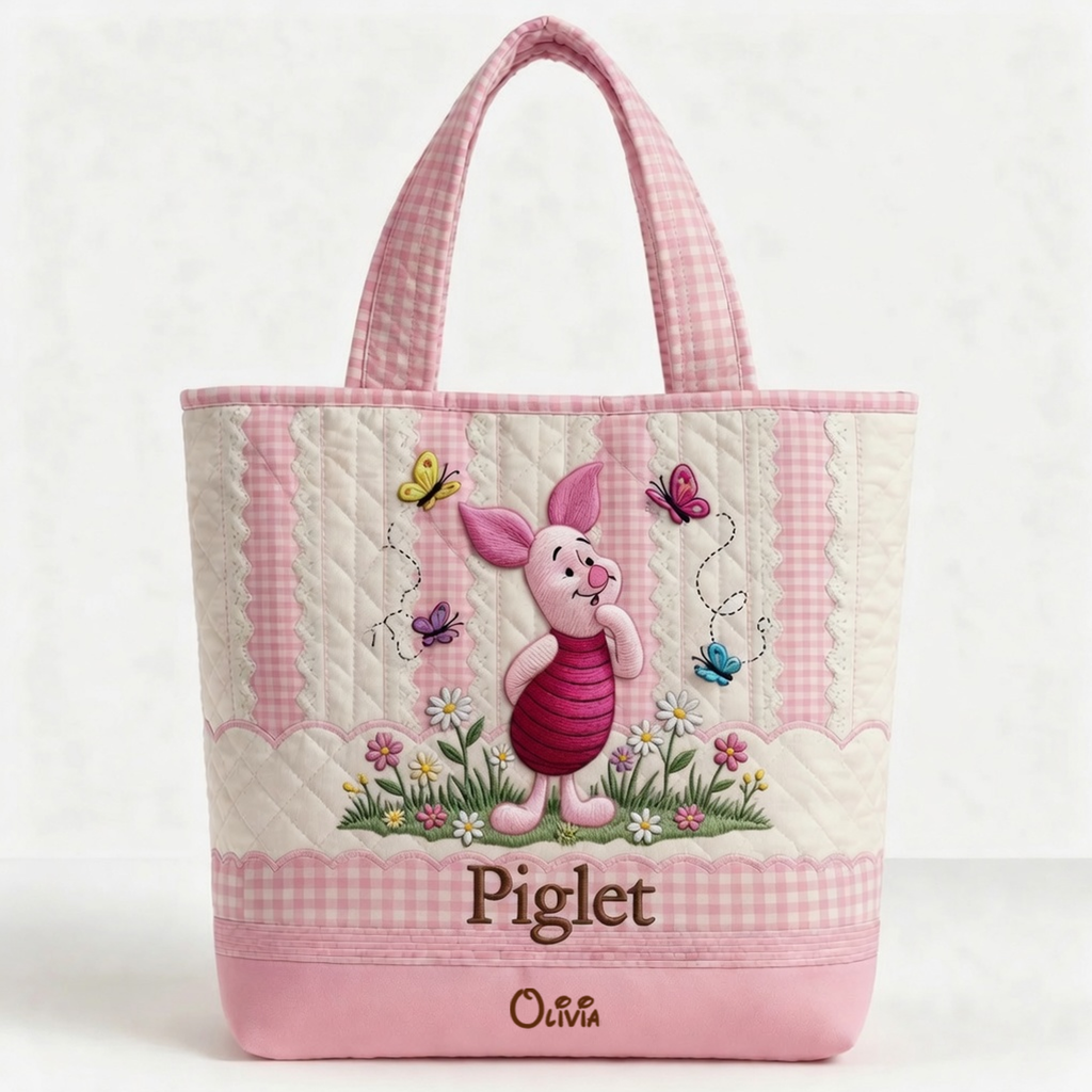 Personalized Quilted Tote Bag with Winnie the Pooh - Gift for Her