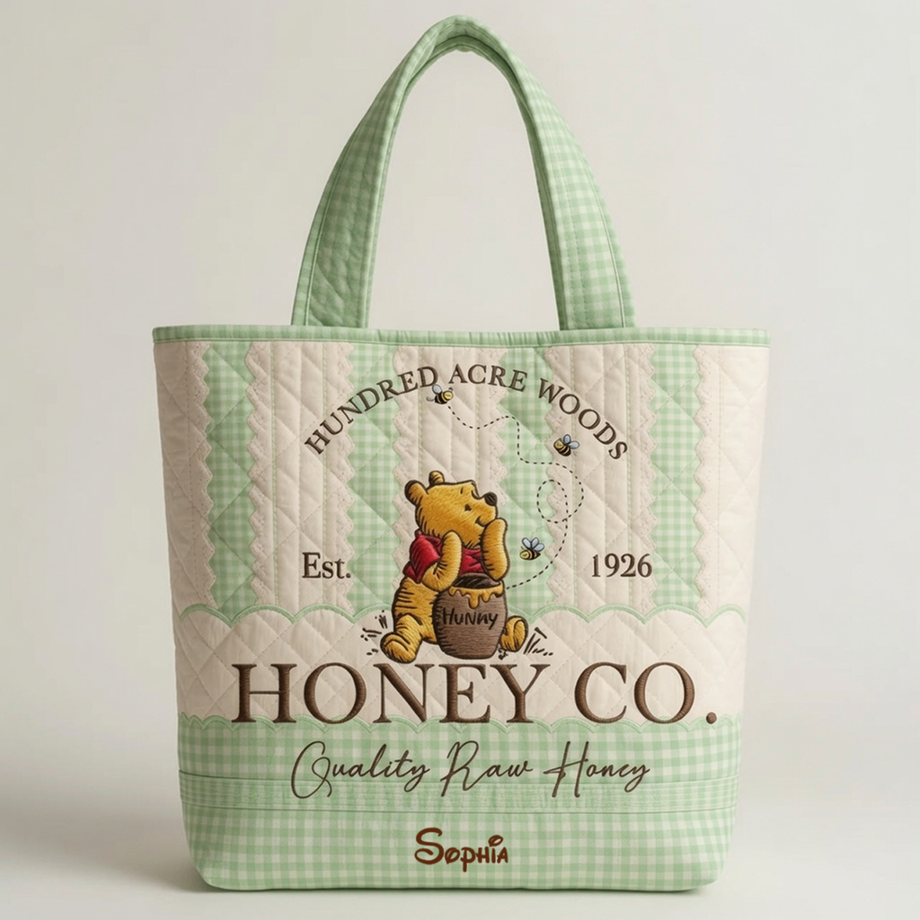 Personalized Quilted Tote Bag Honey Bear Gift for Her