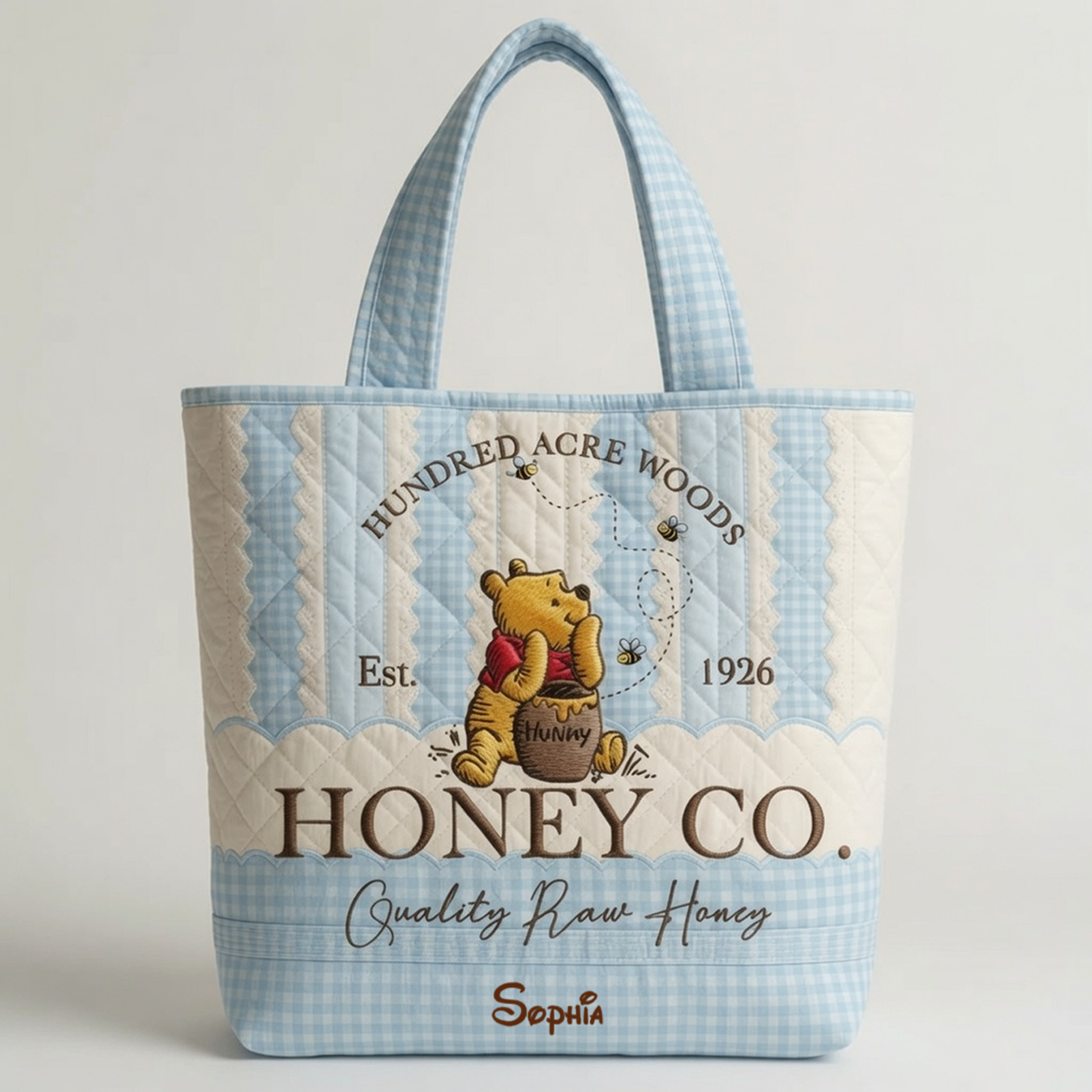 Personalized Quilted Tote Bag Honey Bear Gift for Her