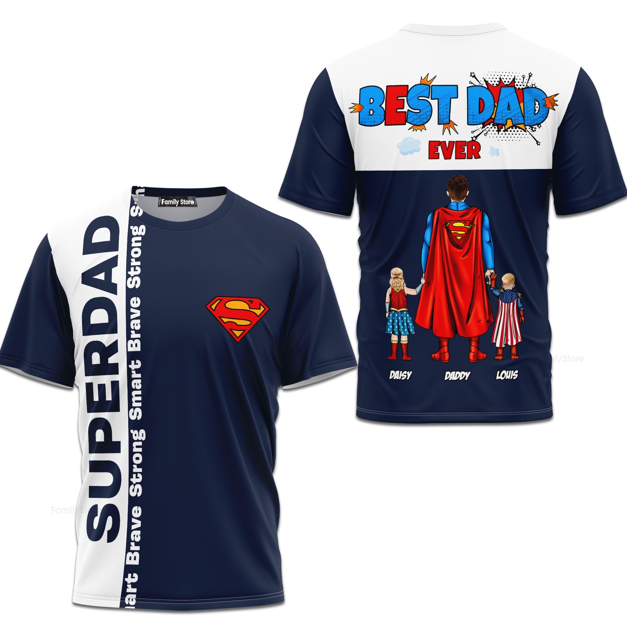 Personalized Super Dad 3D Tshirt Gift for Dad, Grandpa | Unique Father's Day Apparel