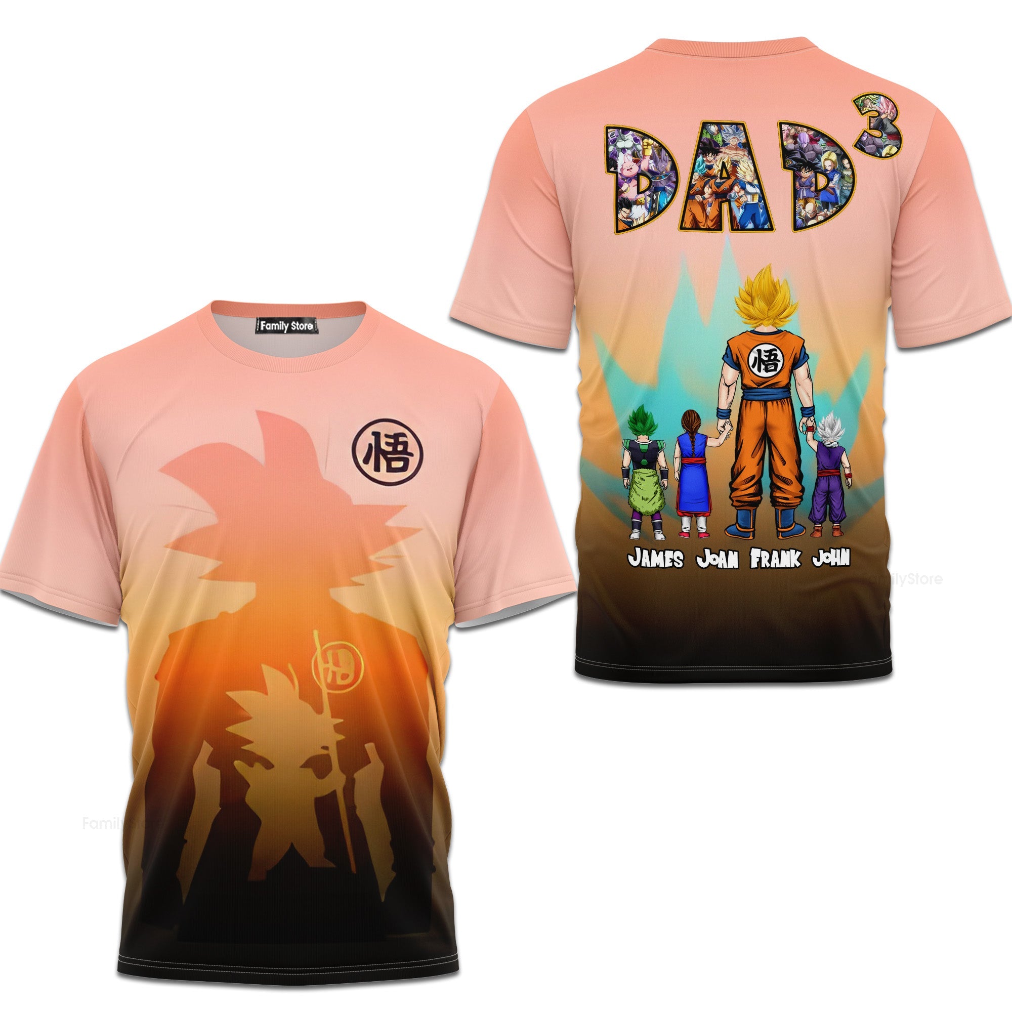 Personalized 3D Super Saiyan Dad T-Shirt for Father's Day Gift