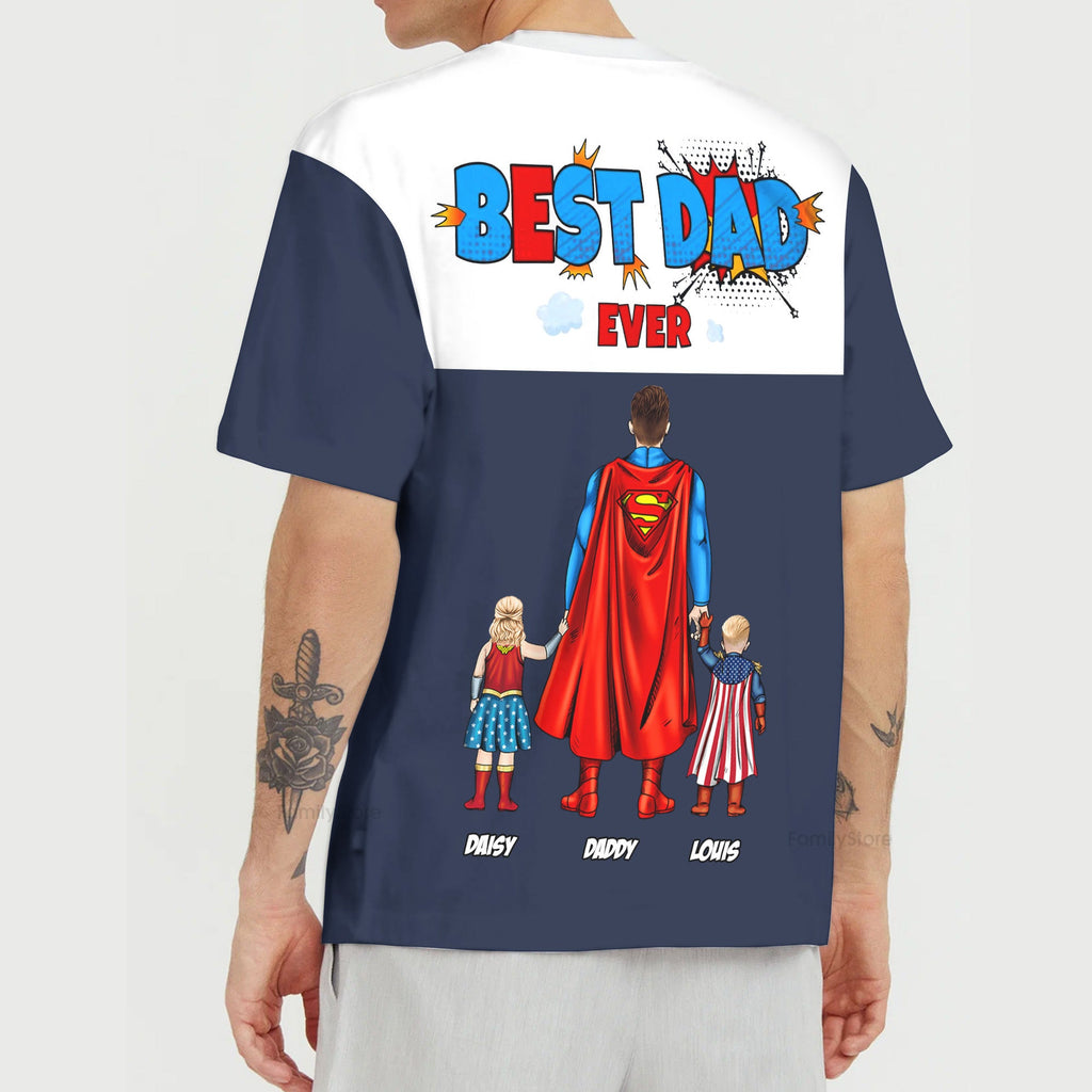 Personalized Super Dad 3D Tshirt Gift for Dad, Grandpa | Unique Father's Day Apparel