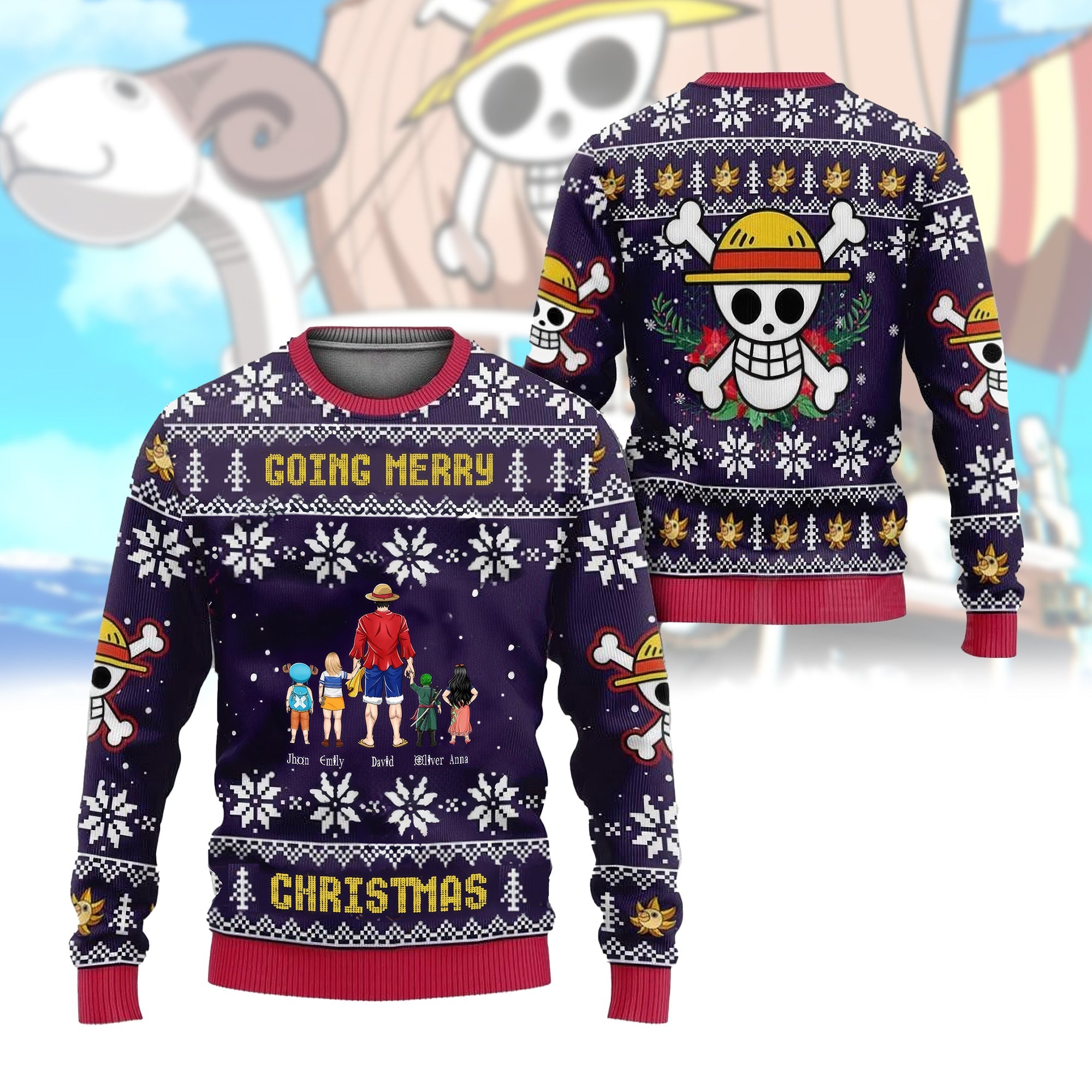 Personalized Luffy Gear 4 Ugly Sweater Custom Name Gift for Dad